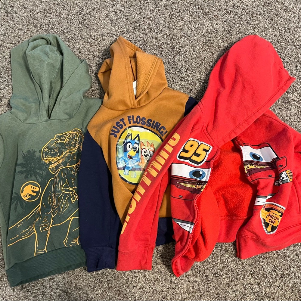 Kids' Graphic Hoodies Set - Green, Orange, Red